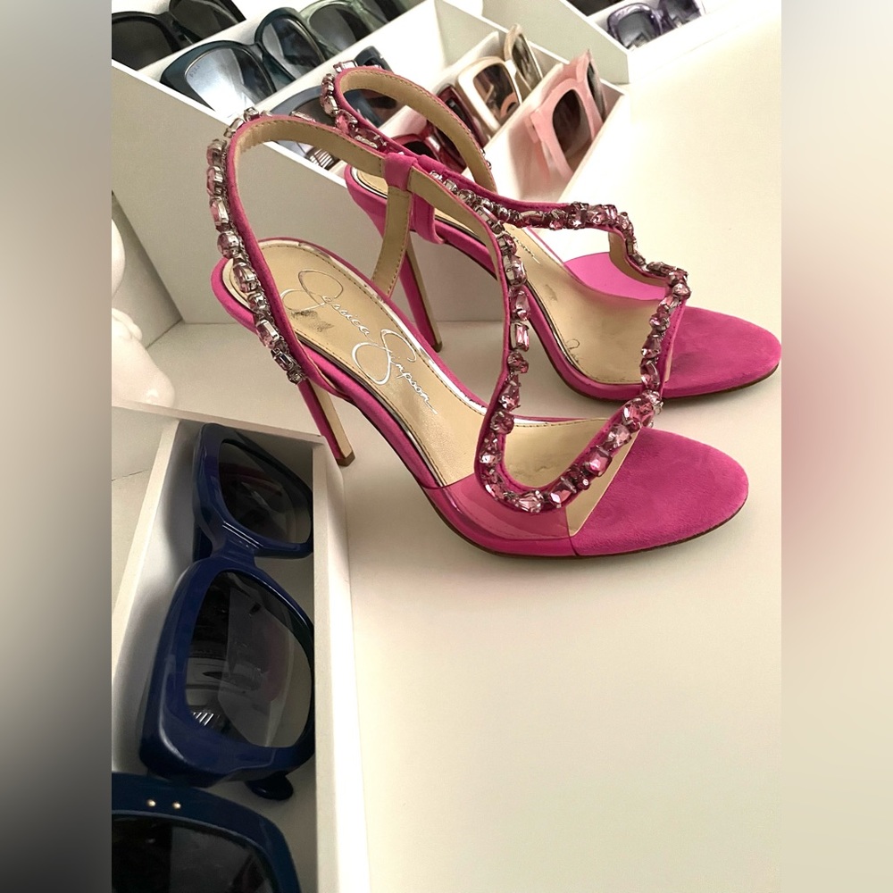 Jessica Simpson Satin Crystal Fuchsia Sandals 5